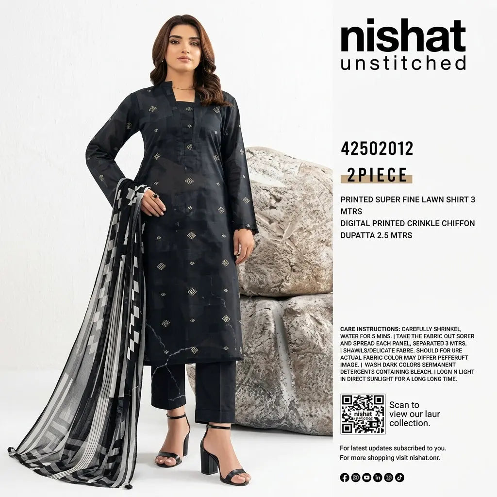 Nishat Unstitched 2-Piece Printed Super Fine Lawn Suit with Digital Printed Crinkle Chiffon Dupatta (Shirt & Dupatta)