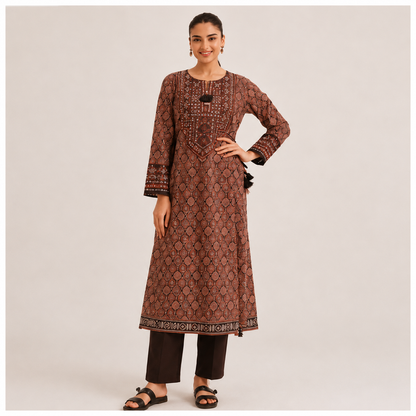 Brown Heritage Printed 2-Piece Suit – Premium Women’s Ethnic Collection