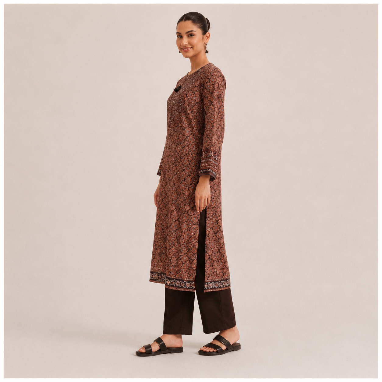 Brown Heritage Printed 2-Piece Suit – Premium Women’s Ethnic Collection