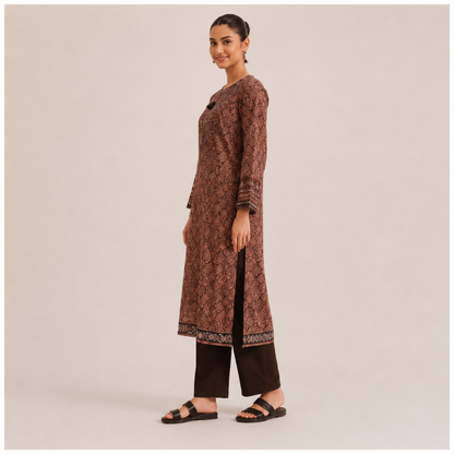 Brown Heritage Printed 2-Piece Suit – Premium Women’s Ethnic Collection