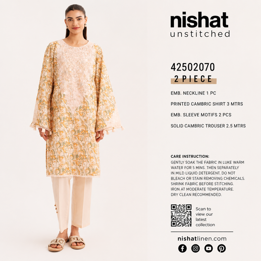 Nishat Unstitched 2-Piece Printed & Embroidered Cambric Suit