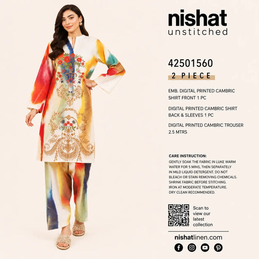 Nishat Linen 2 Piece Embroidered Digital Printed Cambric Suit – Multicolor