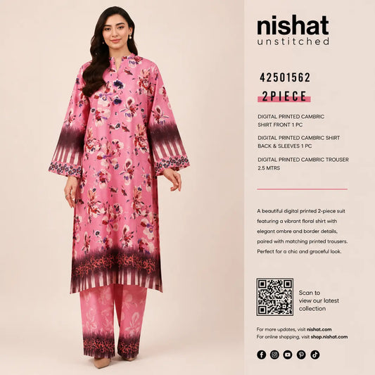 Nishat Unstitched 2-Piece Digital Printed Cambric Suit – Floral Pink