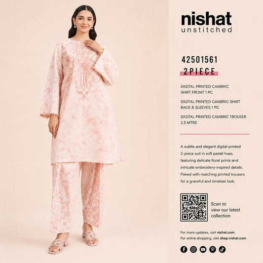 Product Title: Nishat Unstitched 2-Piece Digital Printed Cambric Suit (Shirt & Trouser)