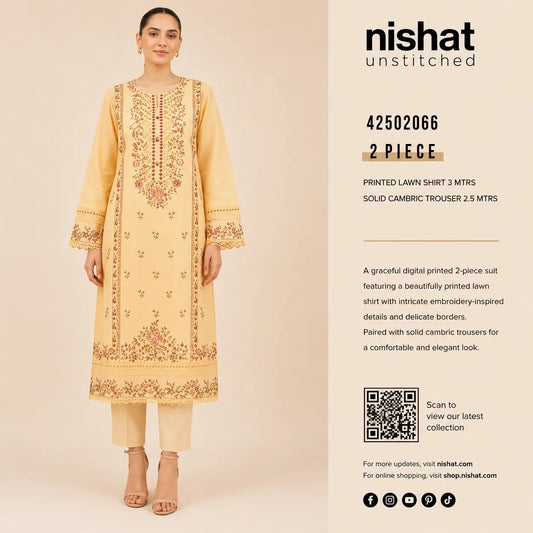 Nishat Unstitched 2-Piece Printed Lawn Suit (Shirt & Solid Cambric Trouser)