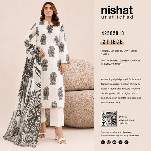 Nishat Unstitched 2-Piece Printed Super Fine Lawn Suit with Cambric Cotton Dupatta (Shirt & Dupatta)