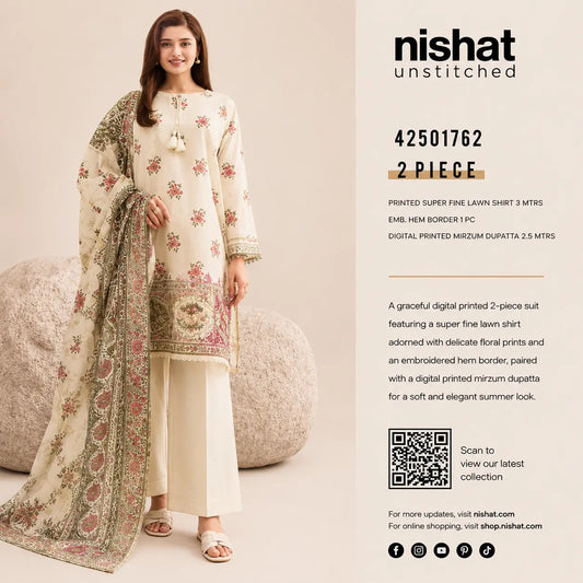 Nishat Unstitched 2-Piece Printed Super Fine Lawn Suit with Digital Printed Mirzum Dupatta
