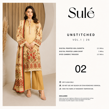 Sulé Premium Floral Elegance – 3 Piece Unstitched Lawn Suit | Design 02