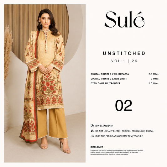 Sulé Premium Floral Elegance – 3 Piece Unstitched Lawn Suit | Design 02