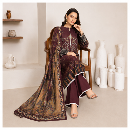 Sulé Premium Burgundy 3 Piece Unstitched Printed Lawn Suit - Design 06