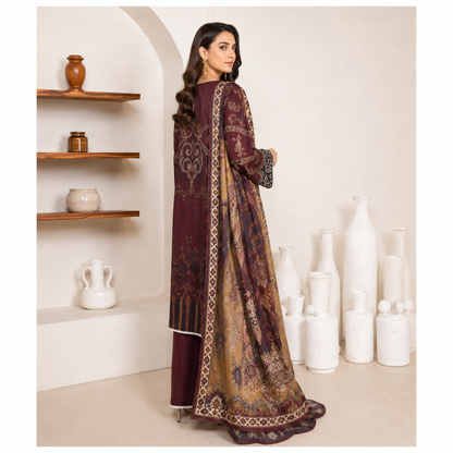 Sulé Premium Burgundy 3 Piece Unstitched Printed Lawn Suit - Design 06