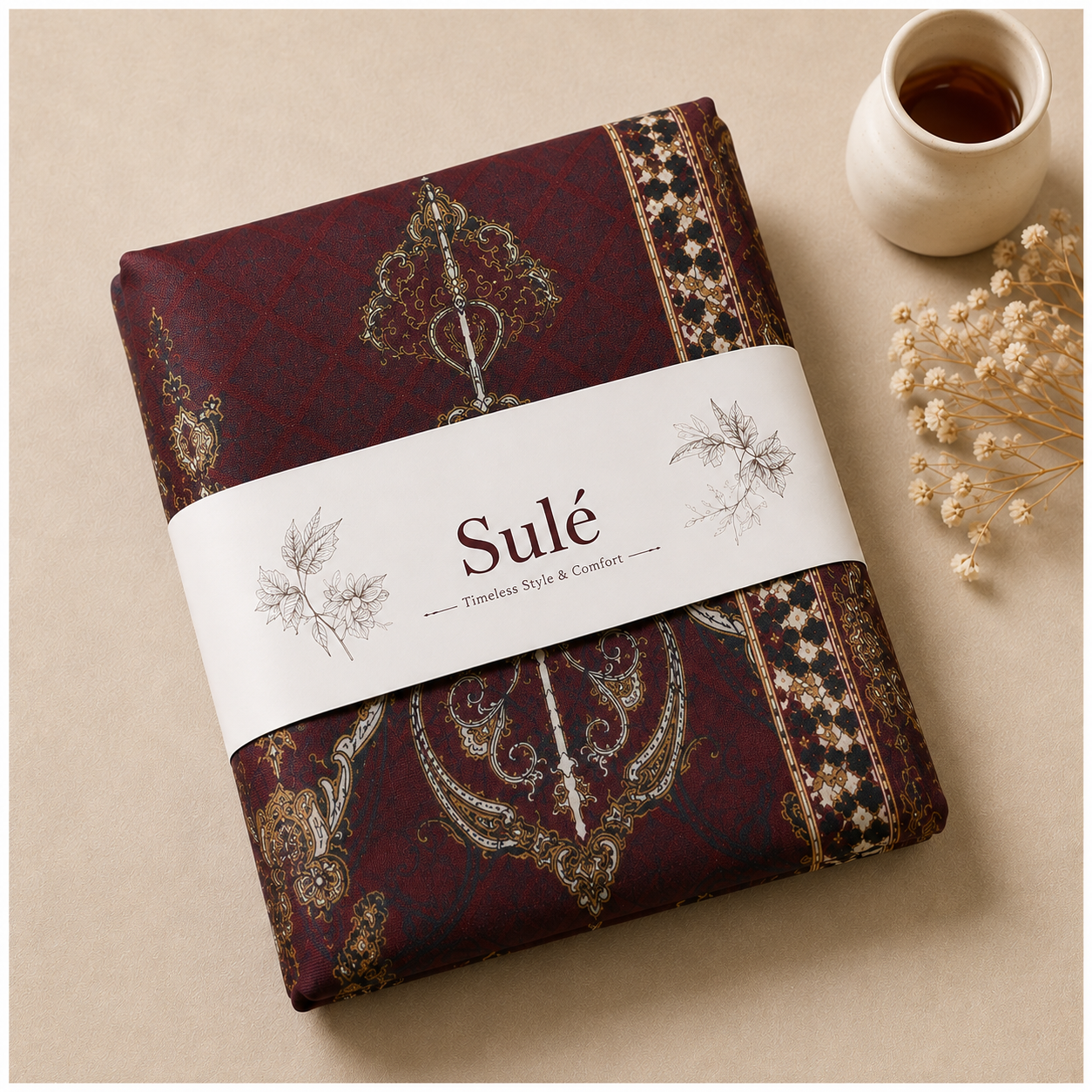 Sulé Premium Burgundy 3 Piece Unstitched Printed Lawn Suit - Design 06