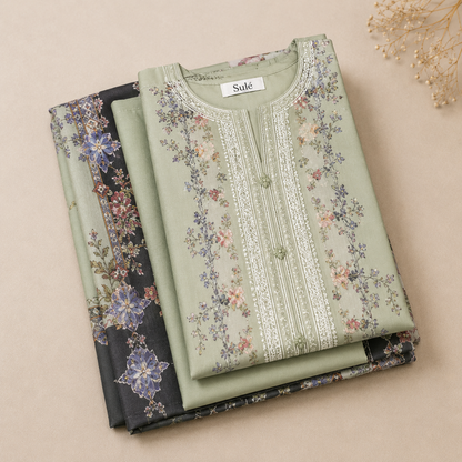 Sulé Premium Pastel Sage Green 3 Piece Unstitched Printed Lawn Suit – Design No. 011
