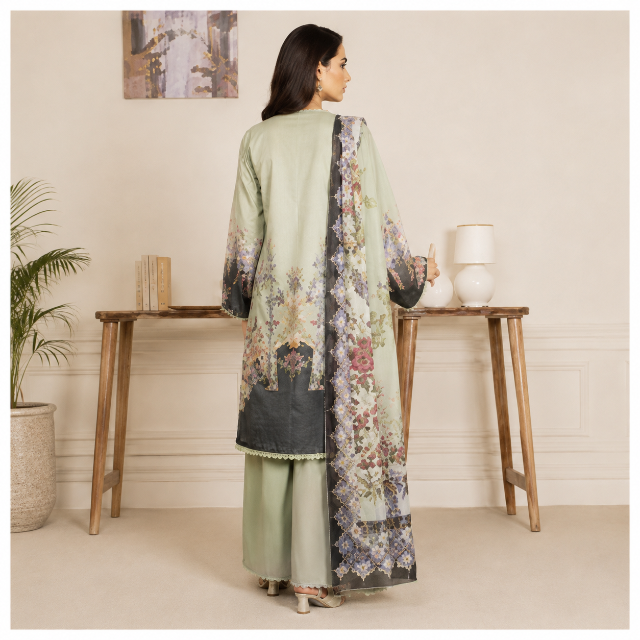 Sulé Premium Pastel Sage Green 3 Piece Unstitched Printed Lawn Suit – Design No. 011