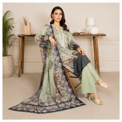 Sulé Premium Pastel Sage Green 3 Piece Unstitched Printed Lawn Suit – Design No. 011