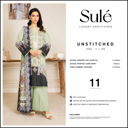 Sulé Premium Pastel Sage Green 3 Piece Unstitched Printed Lawn Suit – Design No. 011