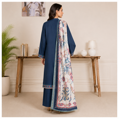 Sulé Premium Navy Blue 3 Piece Unstitched Printed Lawn Suit – Design No. 009
