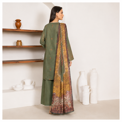 Sulé Premium Olive Green 3 Piece Unstitched Printed Lawn Suit – Design No. 008