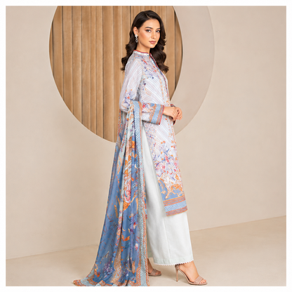 Sulé Powder Blue 3-Piece Unstitched Digital Printed Lawn Suit with Voile Dupatta – Design 01