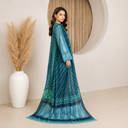 Sulé Premium Teal Digital Printed Lawn Unstitched 3 Piece Suit with Printed Voile Dupatta & Dyed Cambric Trouser