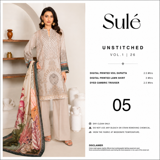 Sulé Unstitched 3-Piece Embroidered Lawn Suit – Vol. 1 | Design 05