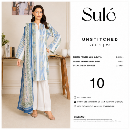 Sulé Unstitched 3-Piece Printed Lawn Suit – Vol. 1 | Design 10