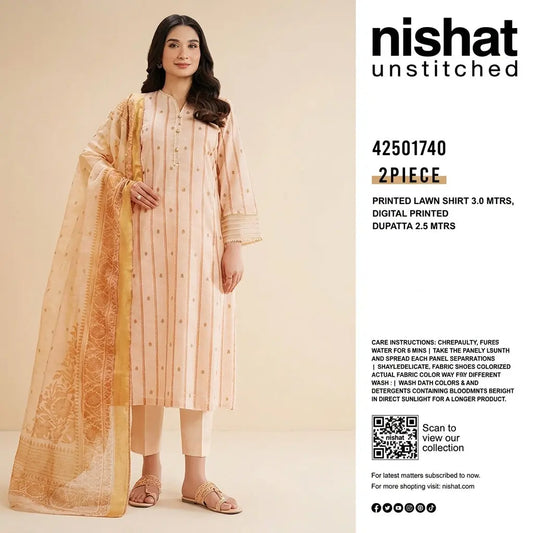Nishat Unstitched 2-Piece Printed Lawn Suit with Digital Printed Dupatta (Shirt &amp; Dupatta)