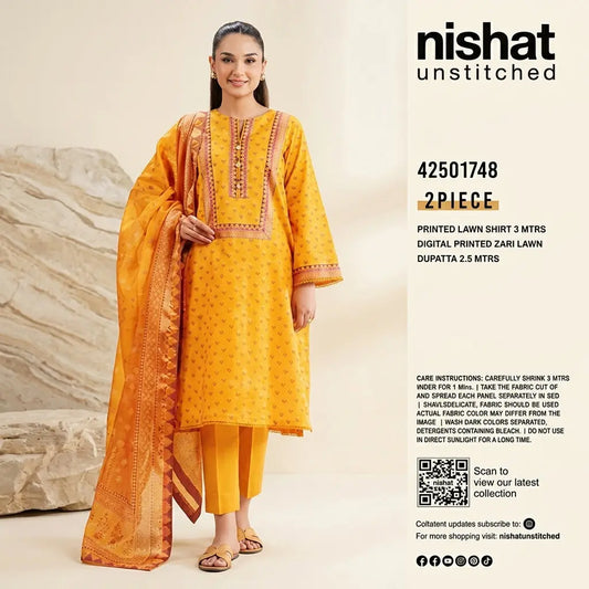 Nishat Unstitched 2-Piece Printed Lawn Suit with Digital Printed Zari Lawn Dupatta (Shirt &amp; Dupatta)