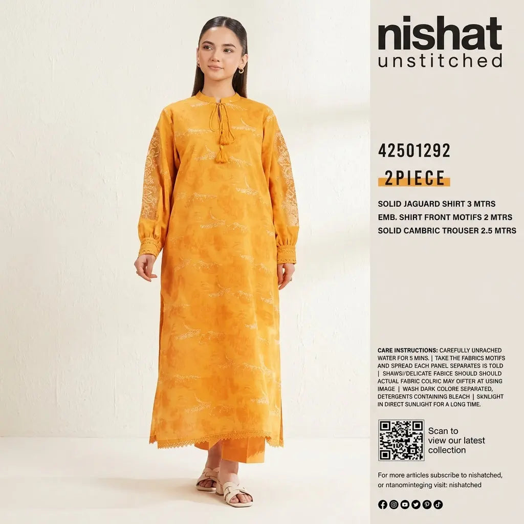 Nishat Unstitched 2-Piece Embroidered Solid Jacquard Suit (Shirt &amp; Solid Cambric Trouser)
