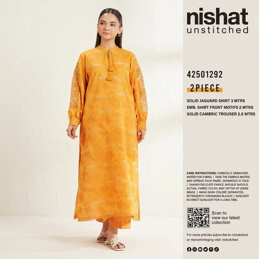 Nishat Unstitched 2-Piece Embroidered Solid Jacquard Suit (Shirt &amp; Solid Cambric Trouser)