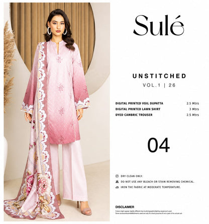 Sulé Unstitched Vol. 1 | 26 – Digital Printed Lawn Dress with Voile Dupatta (Design 04)