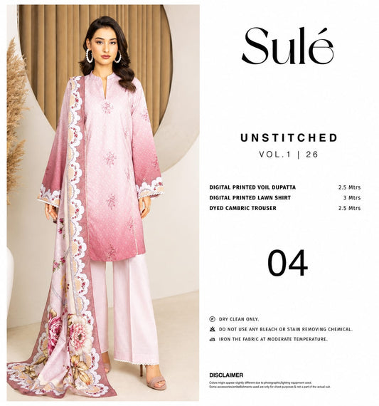 Sulé Unstitched Vol. 1 | 26 – Digital Printed Lawn Dress with Voile Dupatta (Design 04)