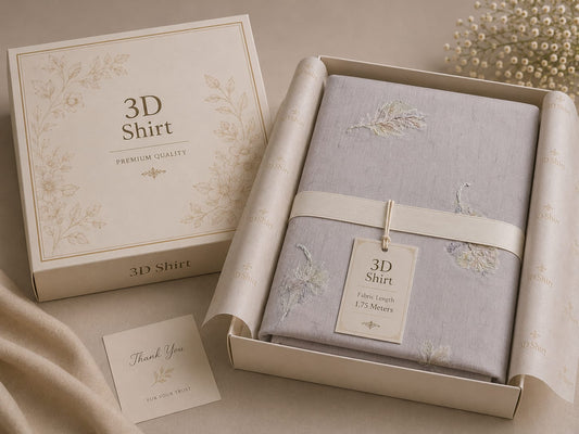 Premium 3D Shirt Fabric – Elegant Grey Embroidered Collection | Fabric Length 1.75 Meters