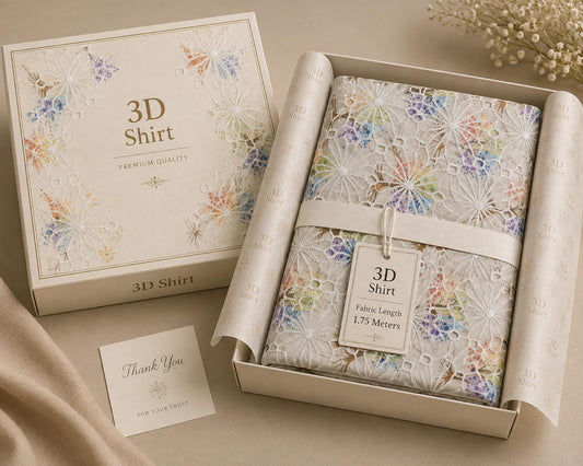 3D Premium Printed Unstitched Shirt Fabric – Beige Multicolor Floral Design | Fabric Length 1.75 Meters