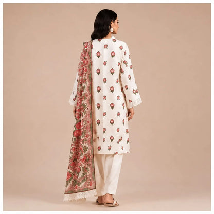 Red Floral Printed 3-Piece Unstitched Suit – White | Women’s Collection