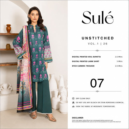 Sulé Unstitched 3-Piece Printed Lawn Suit – Design 07