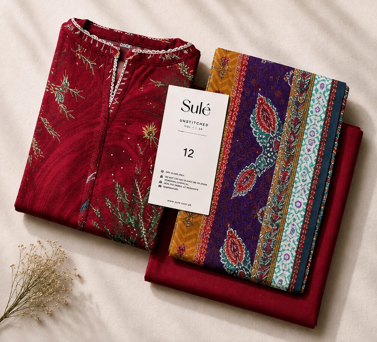 Sulé Unstitched Vol. 1 – Design 12 | Digital Printed Lawn Shirt, Voil Dupatta & Cambric Trouser