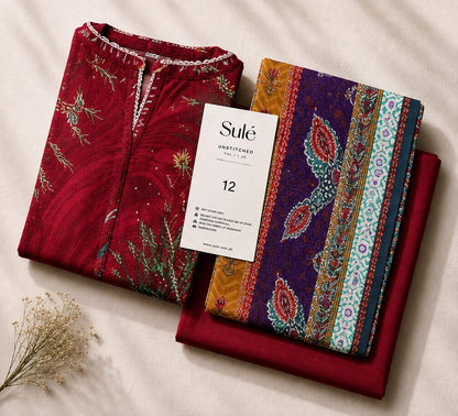 Sulé Unstitched Vol. 1 – Design 12 | Digital Printed Lawn Shirt, Voil Dupatta & Cambric Trouser